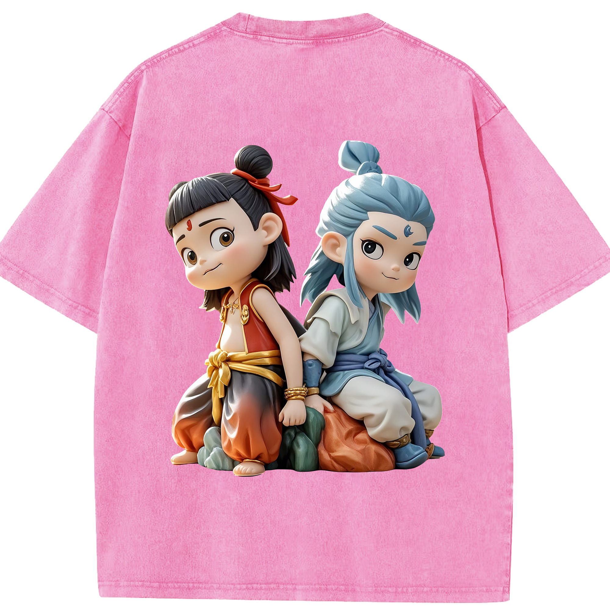 （画像用） Ne Zha 2 ナタ 魔童の大暴れ 綿100% ヴィンテージ風 半袖Tシャツ（背面プリント）